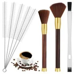 Produktbild: REJOECE Kaffee Pinsel Kaffee Reinigungsbürste Set, 8 Stück Kaffeevollautomat Kaffee Pinsel Espressomaschinen Reinigungspinsel Holz Griff Kaffeemühle Maschine Reinigungsbürste
