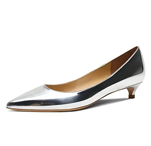 Produktbild: REKALFO Damen Kleid Pumpe mit Komfort breite Low-Heel Pumpschuhe Silber 40 EU