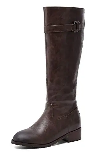Produktbild: REKALFO Kniehohe Stiefel aus weichem Leder für Damen mit klobigem Blockabsatz und Reißverschluss Slouchy Boots Dunkelbraun 38 EU
