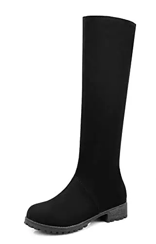Produktbild: REKALFO Kniehohe Stiefel aus weichem atmungsaktivem Wildleder mit klobigem Absatz und seitlichem Reißverschluss Schwarz 43 EU