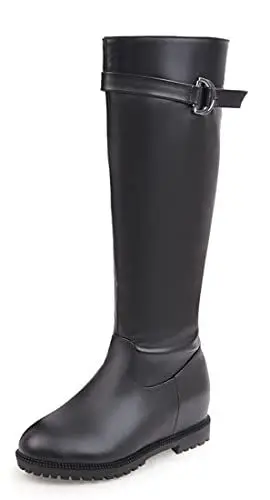 Produktbild: REKALFO Unsichtbare höhenerhöhende kniehohe Stiefel mit runder Spitze Block-Wintermode-Stiefel Schwarz 43 EU