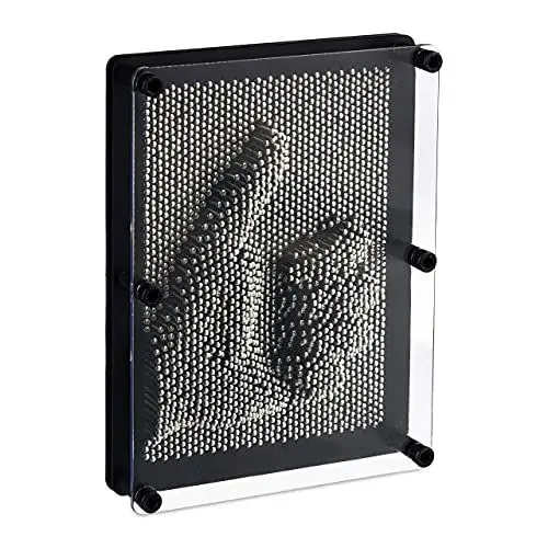 Produktbild: Relaxdays 10016874 Nagelbrett, kreatives 3D Nagelbild, Handabdruck, Pin Skulptur, Retro Spielzeug, HxB: 13 x 18 cm, grau/schwarz, Silber