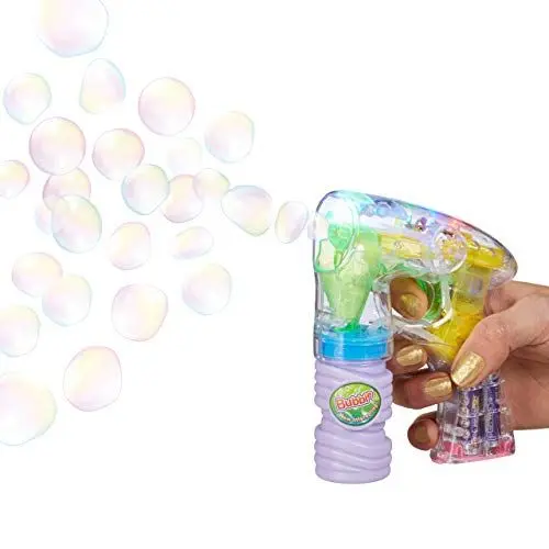 Produktbild: Relaxdays 10020603 Seifenblasen-Pistole mit Seifenblasenlösung, inkl. Batterien, LED-Licht, handlich, für Party, Karneval, Fasching, HBT: 14,5 x 11,5 x 5 cm, transparent