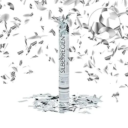 Produktbild: Relaxdays 10020852 Party-Popper 40 cm, 6-8m Effekthöhe, Konfetti-Shooter, Konfetti-Kanone, Silber