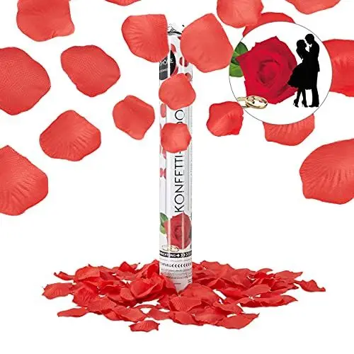 Produktbild: Relaxdays 10022003 Party-Popper 40 cm, 6-8m Effekthöhe, Konfetti-Shooter, Konfetti-Kanone, Rosenblätter/Rot