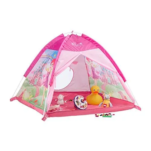 Produktbild: Relaxdays 10022454 Spielzelt für Mädchen, Kinderspielzeit mit Feen-Schloss, Spielhaus für Innen & Außen, HBT 90x118x115 cm, Pink