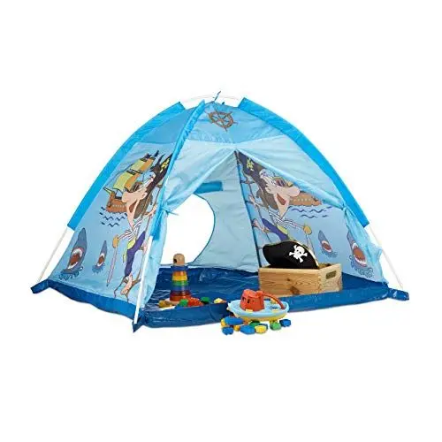 Produktbild: Relaxdays 10022455 Spielzelt Pirat, Kinderzelt für Jungen ab 3 Jahre, Indoor und Outdoor Piratenzelt HxBxT 90x118x115 cm, blau