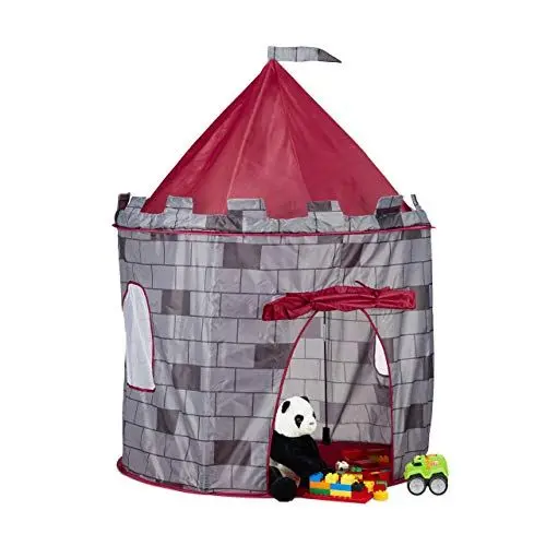 Produktbild: Relaxdays 10022457 Spielzelt Ritterburg, Kinderzelt Jungen, Ritterzelt für Kinder ab 3 Jahre, HxBxT: 125 x 105 x 105 cm, grau