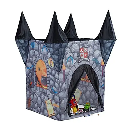 Produktbild: Relaxdays 10022463 Spielzelt Kinder Spukschloss, Kinderzelt für Mädchen und Jungen, ab 3 Jahren, HxBxT: 132 x 110 x 110 cm, grau