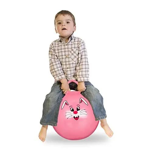 Produktbild: Relaxdays 10022554_52 Hüpfball Kinder, Hase, mit Griff, für Drinnen und Draußen, mit Tier-Motiv, weich, 45 cm Durchmesser, pink, 45 x 45 x 55 cm