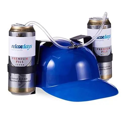 Produktbild: Relaxdays 10022789_45 Party Trinkhelm, Helm mit Schlauch, für 2 Dosen Bier, Spaßartikel Fasching u. Fußball, lustiger Bierhelm, blau, Unisex – Erwachsene, 1 Stück