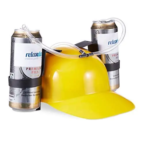 Produktbild: Relaxdays 10022789_48 Party Trinkhelm, Helm mit Schlauch, für 2 Dosen Bier, Spaßartikel Fasching u. Fußball, lustiger Bierhelm, gelb, Unisex – Erwachsene, 1 Stück