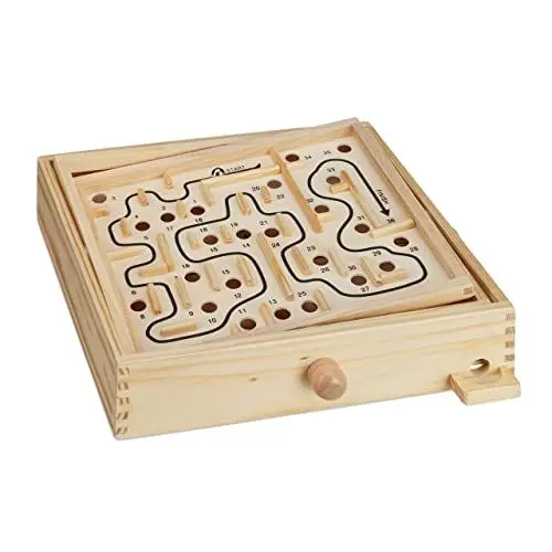 Produktbild: Relaxdays Holz Labyrinth Spiel, mit 2 Kugeln, Geschicklichkeitsspiel, Balancespiel, ab 3 Jahren, Brettspiel XL, Natur