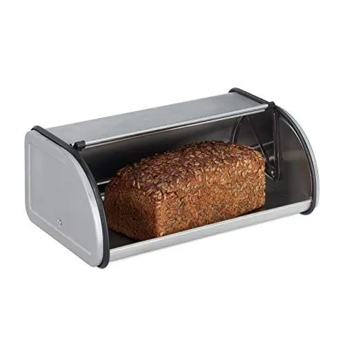 Produktbild: Relaxdays 10023832, Silber Brotkasten Edelstahl, Kleine Brotbox, Brot frisch halten, flach und Platz, 20,5 x 33,5 x 13,5 cm