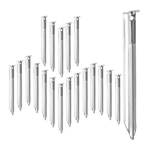 Produktbild: Relaxdays 10023882 Zeltheringe 20er Set, V-förmig, stabil, mit Öse, Widerhaken, 18 cm Hering für Zeltbefestigung, Silber
