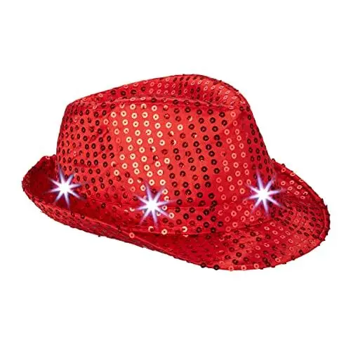 Produktbild: Relaxdays 10023897_47 Pailletten Hut, 6 blinkende LEDs, mit Glitzer, Männer & Frauen, JGA, Fasching, Partyhut, Einheitsgröße, rot, Unisex – Erwachsene