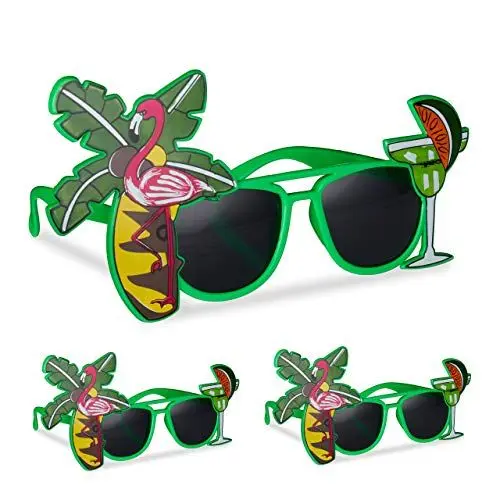 Produktbild: Relaxdays 10024246 Partybrille Hawaii, lustige Sonnenbrille mit Palme u. Cocktail, Gagbrille Flamingo, Spaßbrille Karneval, grün, Hawai