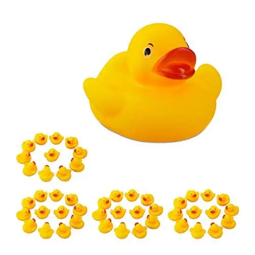 Produktbild: Relaxdays Badeente 5cm 12er Set, klassisches Quietscheentchen für die Badewanne, Badespielzeug für Groß und Klein, gelb