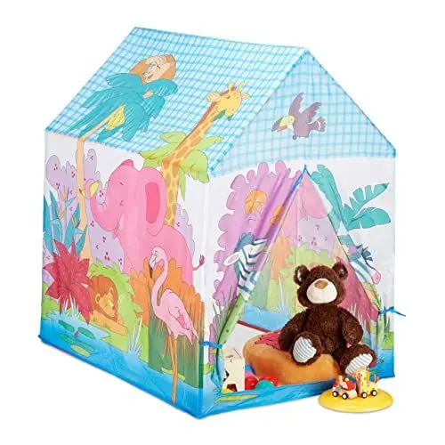 Produktbild: Relaxdays 10024756 Spielzelt Dschungel Tiere, f. Kinderzimmer, Outdoor, ab 3, Stoff, Safari Kinderzelt HBT 102 x 72 x 95 cm, bunt