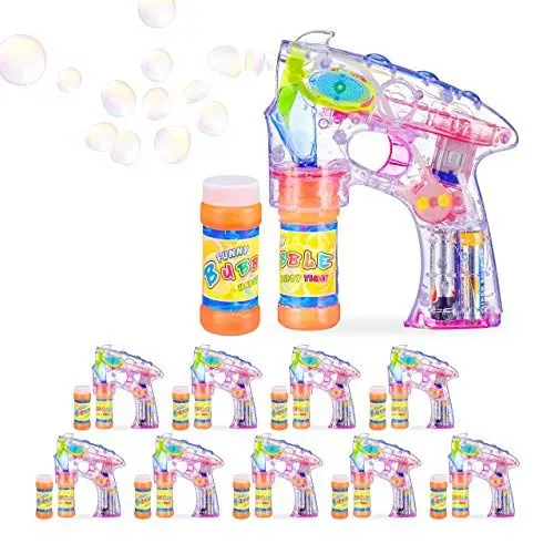 Produktbild: Relaxdays 10024937 Seifenblasenpistole LED, batteriebetrieben, mit 2X Seifenblasen Flüssigkeit, Kinder & Erwachsene, transparent, 1 Stück