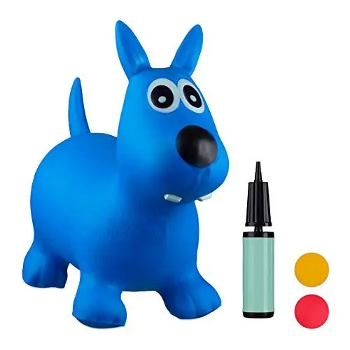 Produktbild: Relaxdays 10024990_45, blau Hüpftier Hund, inklusive Luftpumpe, Hüpfhund bis 50 kg, Hopser BPA frei, für Kinder, Hüpfspielzeug, 50 x 26 x 60 cm