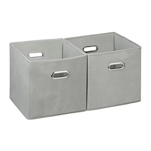 Produktbild: Relaxdays 10025656_111 grau Aufbewahrungsbox 2er Set, Regalkorb ohne Deckel, mit Griff, faltbar, Stoffbox quadratisch, 30 cm, Polyester, Pappe, 30 x 30 x 30 cm, 2