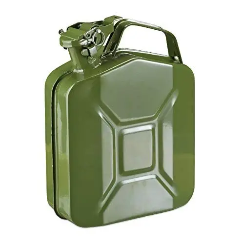 Produktbild: Relaxdays 10027730 Benzinkanister Liter, 5 Liter, Reservekanister Benzin & Diesel, auslaufsicher, Tragegriff, Kanister Metall, olivgrün