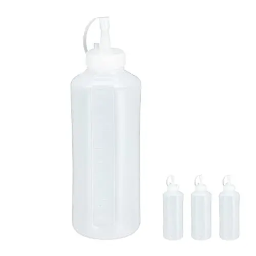 Produktbild: Relaxdays 10028643 Quetschflasche, 4er Set, 1000 ml, für Saucen, Spritzflasche zum Befüllen, Squeeze Flasche, Kunststoff, klar