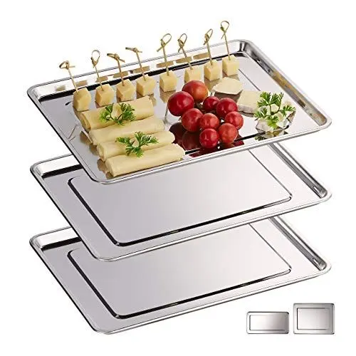 Produktbild: Relaxdays 10030060_58 Servierplatte, 3er Set, Edelstahl, spülmaschinenfest, Wurst, Käse, Party, Schlemmerplatte, 33x26,5 cm, Silber