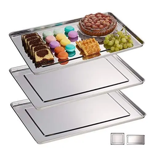 Produktbild: Relaxdays 10030060_60 Servierplatte, 3er Set, Edelstahl, spülmaschinenfest, Wurst, Käse, Party, Schlemmerplatte, 48 x 33 cm, Silber