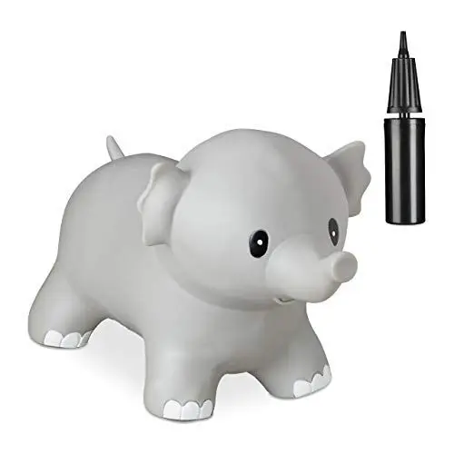 Produktbild: Relaxdays 10030818_111 Hüpftier Elefant, inklusive Luftpumpe, Sprungtier bis 100 kg, Hopser BPA frei, für Kinder, Hüpfspielzeug, grau