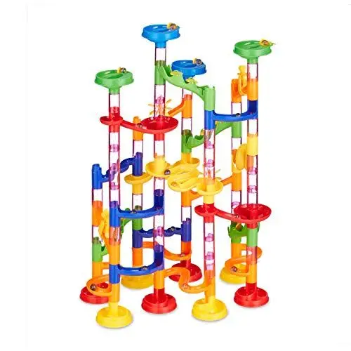 Produktbild: Relaxdays 10031064 Kugelbahn, 120-teilig, Starter Set, 75 Bahnelemente, 45 Murmeln, Spaß für Kinder, Murmelbahn ab 3 Jahren, bunt
