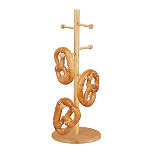 Produktbild: Relaxdays 10032114 Brezelständer Bambus, 8 Stangen, H x D: 50 x 19,5 cm, großer Brezelbaum, Tassenhalter, Wurstständer, Natur, Hellbraun
