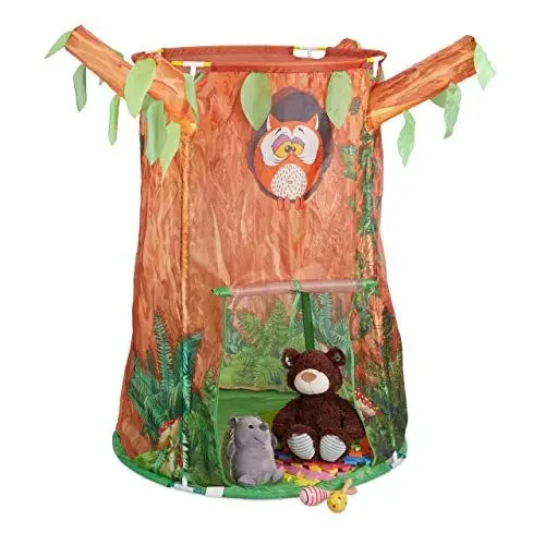 Produktbild: Relaxdays 10035295 Spielzelt, Kinderzelt Baumstamm, Jungen & Mädchen, Spielhöhle drinnen & draußen, HBT: 126x97x97 cm, braun/grün
