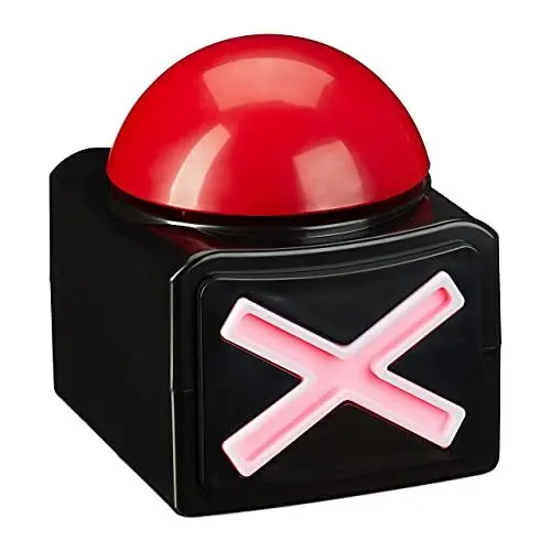 Produktbild: Relaxdays Buzzer mit Sound & Licht, Party Zubehör für Spielabende, batteriebetrieben, Quizbuzzer Kunststoff, rot/schwarz