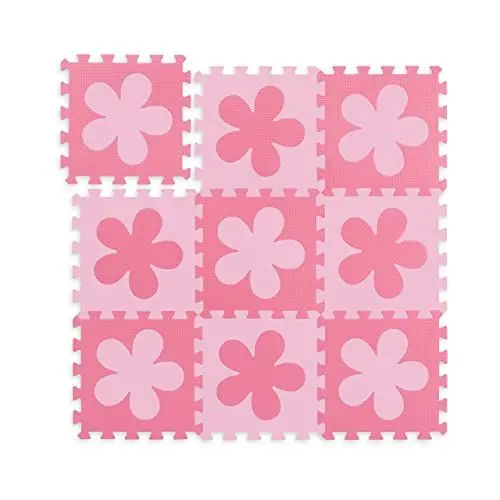 Produktbild: Relaxdays 10037471_1359 Herz Puzzlematte Blumen-Muster, 9 Teile, Eva-Schaumstoff, schadstofffrei, Spielunterlage 91,5 x 91,5cm, rosa-pink