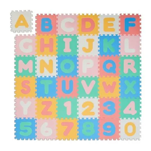 Produktbild: Relaxdays Puzzlematte ABC und Zahlen, 36 Teile, Spielmatte Kinder, B x T: 171 x 171 cm, BPA-frei, Schaumstoff, bunt