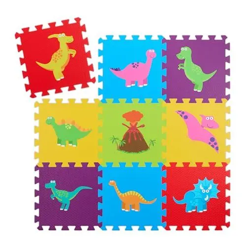 Produktbild: Relaxdays Puzzlematte, 3 x 3 Baby Spielmatte, Dinosaurier, Krabbelmatte, BPA-freier Schaumstoff, Kindermatte, bunt