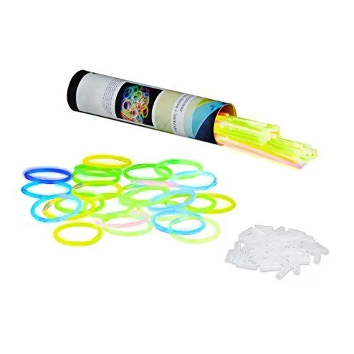 Produktbild: Relaxdays 100 Knicklichter inkl. 104 x 3D-Verbinder, 8 h Leuchtdauer, Glow Stick, Leuchtstäbe Profiqualität, 7-Farb-Mix