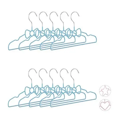 Produktbild: Relaxdays Kinderkleiderbügel Schleife 10er Set, Drahtbügel, Babybügel, dekorativ & platzsparend, PVC, Metall, 30cm, blau