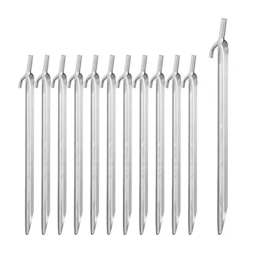 Produktbild: Relaxdays 12er Set Zeltheringe, Sandheringe für harte Böden, verzinkter Stahl, mit Haken & Schlagkopf, 30cm lang, silber