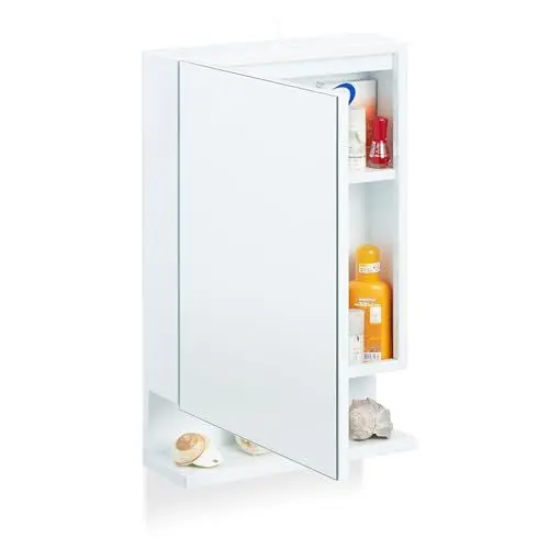 Produktbild: Relaxdays, 1-türig, weiß Badspiegelschrank, Steckdose, Badezimmerschrank, Wandschrank, H x B x T: 55 x 35 x 12 cm, Stahl