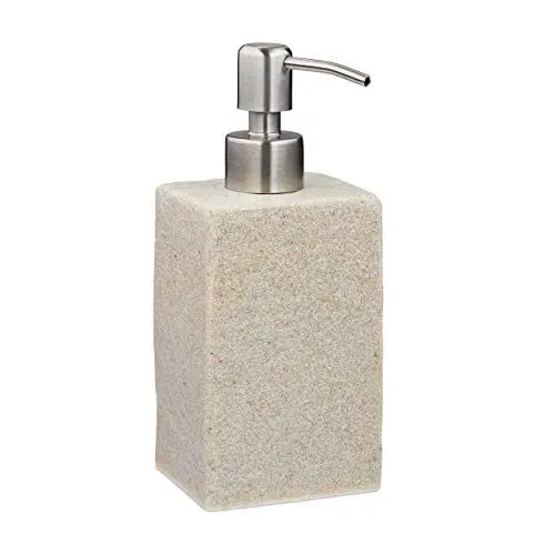 Produktbild: Relaxdays Seifenspender, 200 ml, nachfüllbar, Bad, WC, Küche, Flüssigseifenspender, Polyresin, Edelstahlpumpe, beige