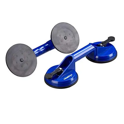 Produktbild: Relaxdays 2 Kopf Saugheber 2er Set, Transport von Scheiben, Fliesen & Platten, Glasheber 80 kg, Saughalter Ø 12 cm, blau, 7 x 32.5 x 12 cm