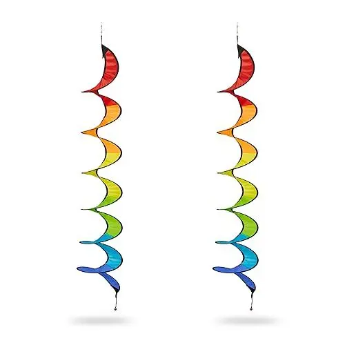 Produktbild: Relaxdays Windspiel, 2er Set, Regenbogen Windspirale, hängend, H x D: 130 x 20 cm, Deko-Windspiel Garten & Balkon, bunt