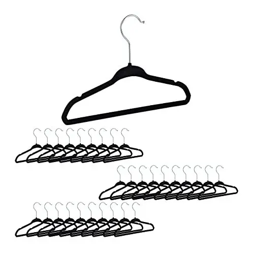 Produktbild: Relaxdays 30er Set Kinderkleiderbügel Samt, rutschfeste Kleiderbügel, Steg & Kerben, Mädchen & Jungen, drehbar, schwarz