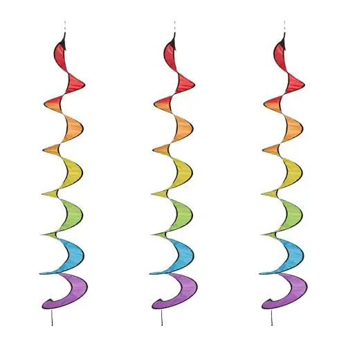 Produktbild: Relaxdays Windspiel, 3er Set, Regenbogen Windspirale, hängend, H x D: 137 x 24 cm, Deko-Windspiel Garten & Balkon, bunt
