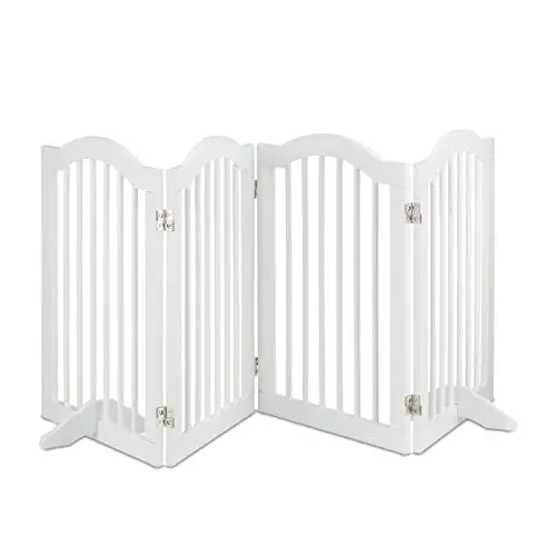 Produktbild: Relaxdays Absperrgitter, freistehendes Schutzgitter, H x B: 70 x 205,5 cm, mit Füßen, Hunde, Kindergitter klappbar, weiß
