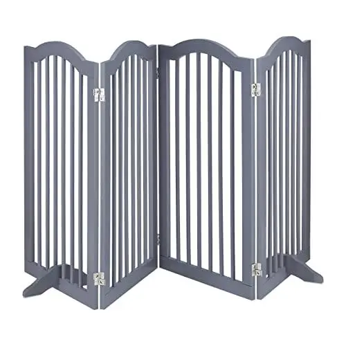Produktbild: Relaxdays Grey Safety Gate 92 cm Absperrgitter, freistehendes Schutzgitter, H x B: 92 x 205 cm, mit Füßen, Hunde, Kindergitter klappbar, grau, 90% Faserplatte 10% Bambus