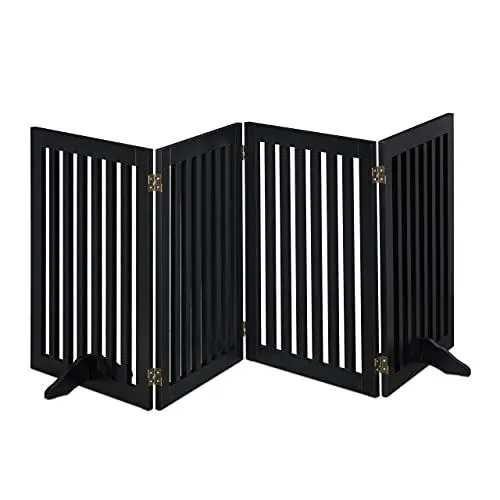 Produktbild: Relaxdays Absperrgitter, H x B: 70 x 205 cm, 4 Panel, faltbar, mit Füßen, verstellbares Hunde Schutzgitter, MDF, schwarz